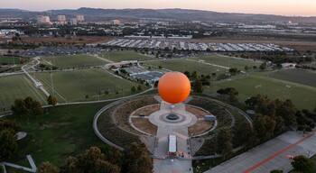 Irvine, California, USA - August 7, 2024: Afternoon light illuminates the Great Park Balloon at the Irvine Orange County Great Park.
