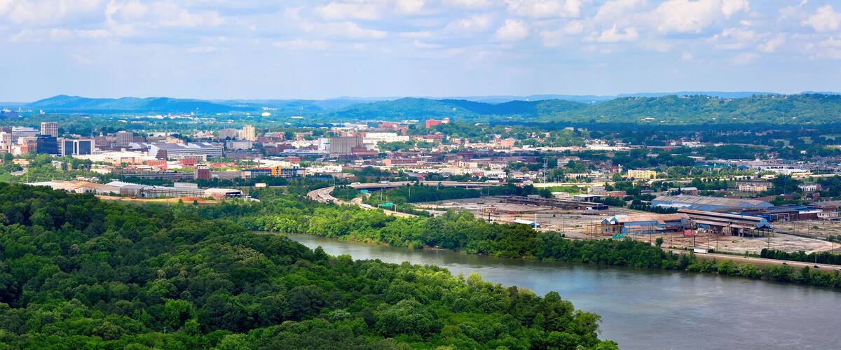 Panorama landscape of Chattanooga on the Tennessee River as seen from Chickamauga Dam