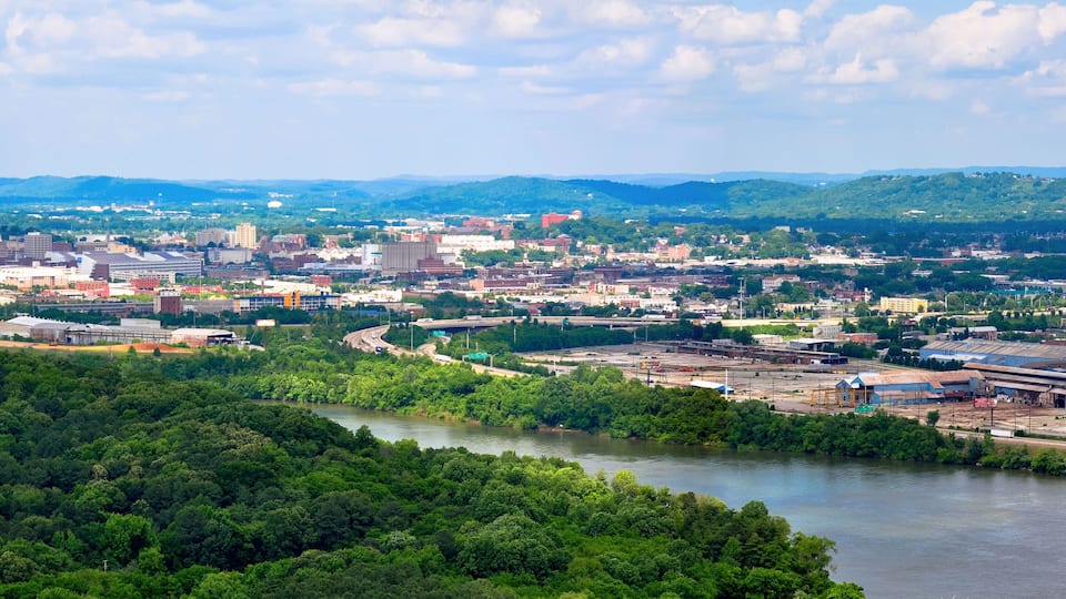 Panorama landscape of Chattanooga on the Tennessee River as seen from Chickamauga Dam