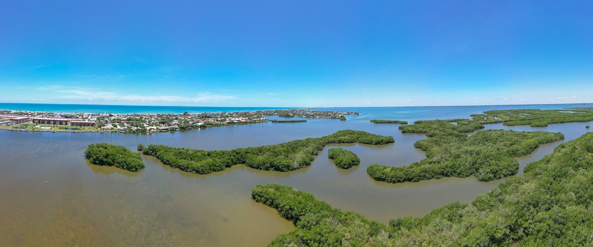 Panoramic view of Thousand Islands Conservation Area in the Indian River Lagoon in Cocoa Beach, Brevard County, Florida.