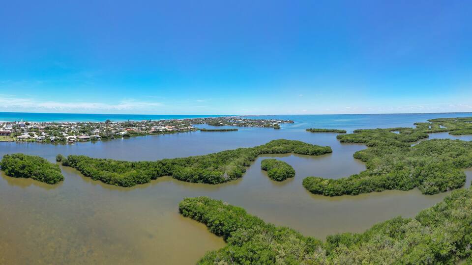 Panoramic view of Thousand Islands Conservation Area in the Indian River Lagoon in Cocoa Beach, Brevard County, Florida.