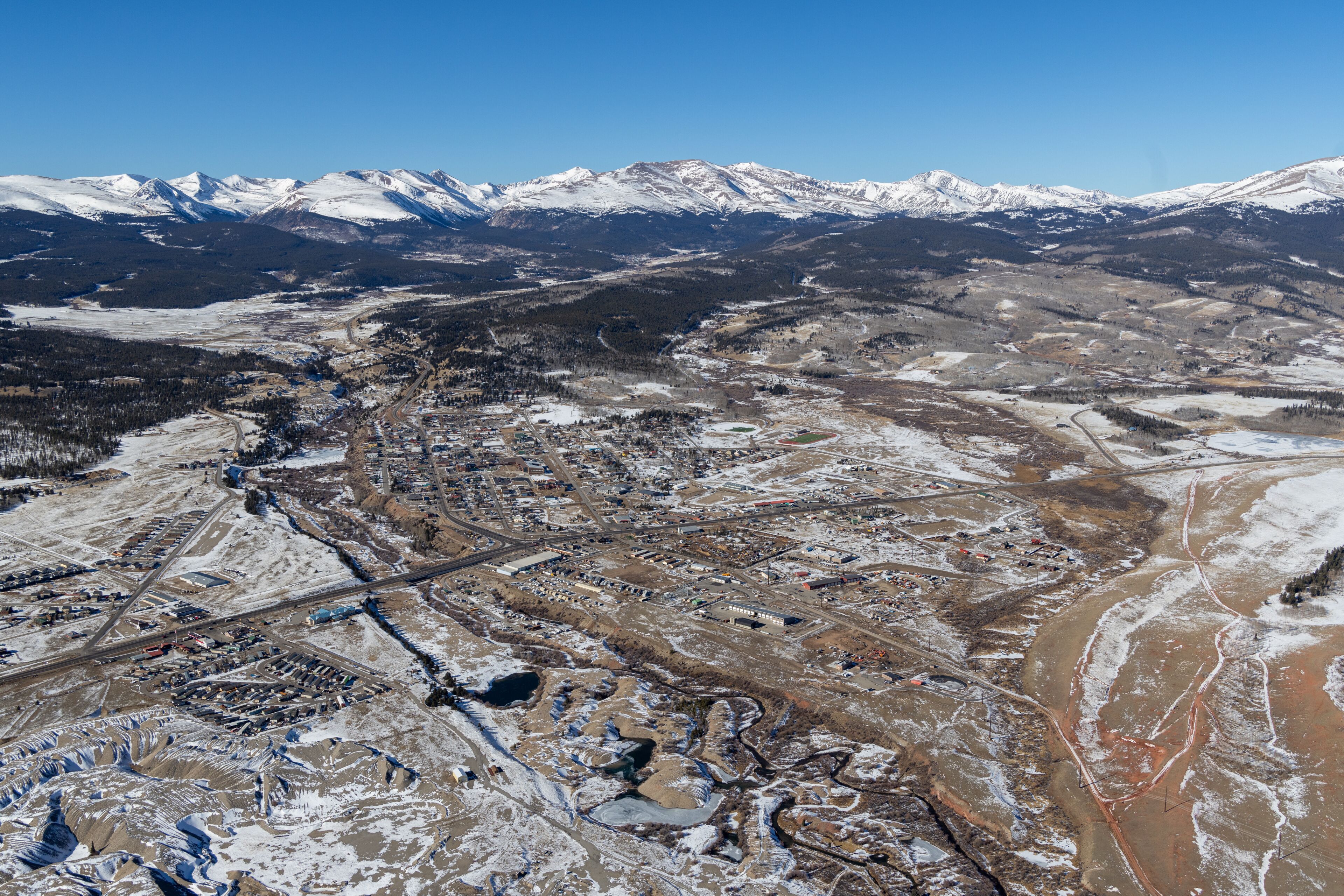 Aerial View of the town of Fairplay, Colorado, USA