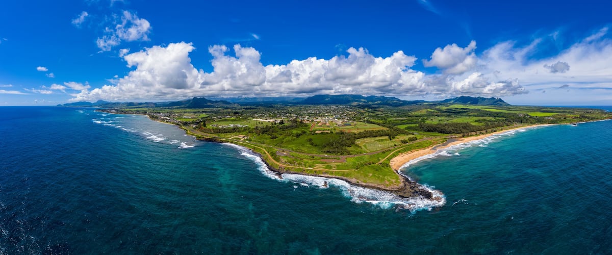 USA, Hawaii, Kauai, Kauai Multiuse Path, Kealia Beach, Aerial view