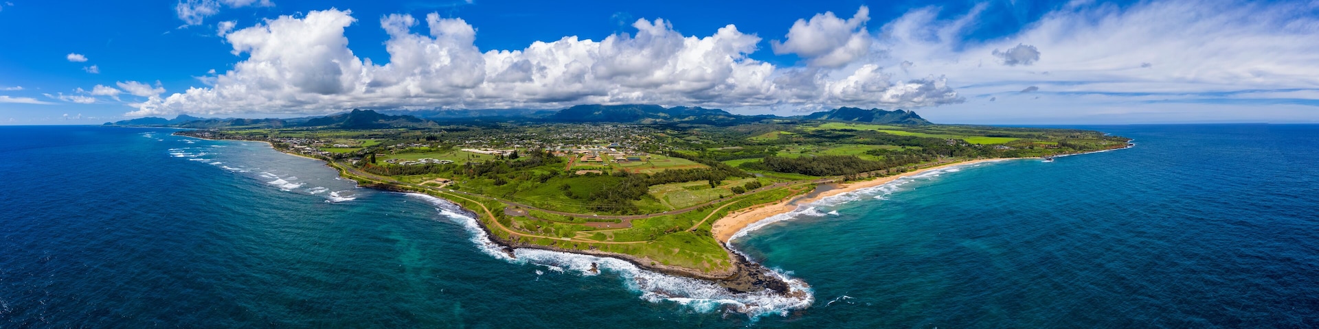 USA, Hawaii, Kauai, Kauai Multiuse Path, Kealia Beach, Aerial view