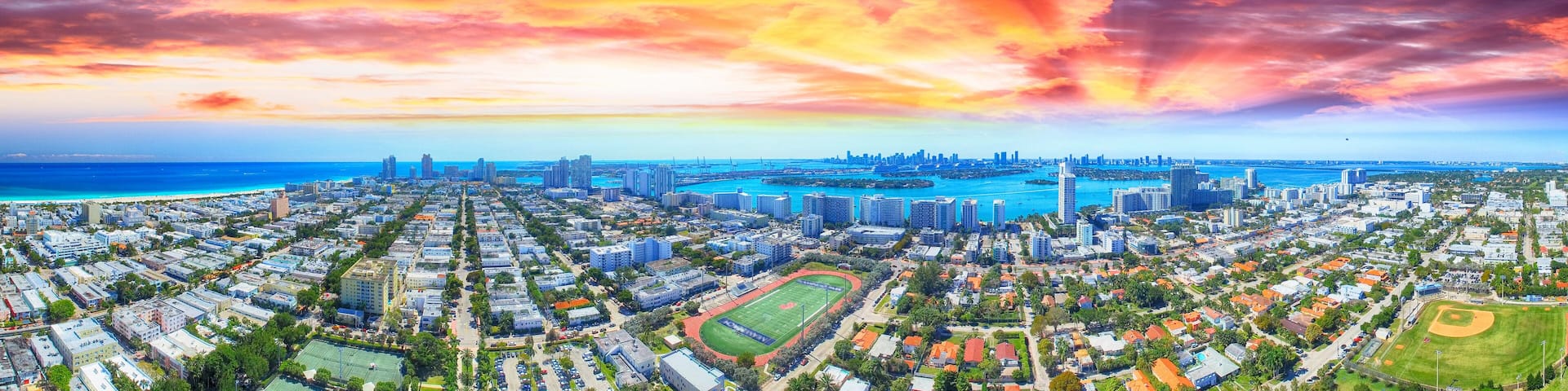 Miami Beach homes, aerial panoramic view - Florida