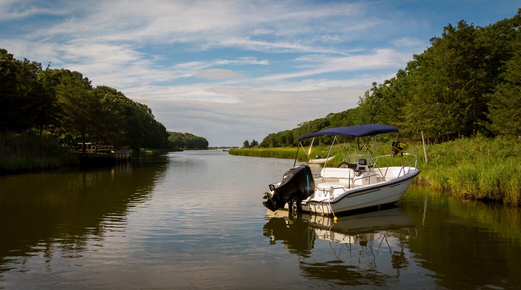 Center console boat on Long Island, NY. Photographed by drone.