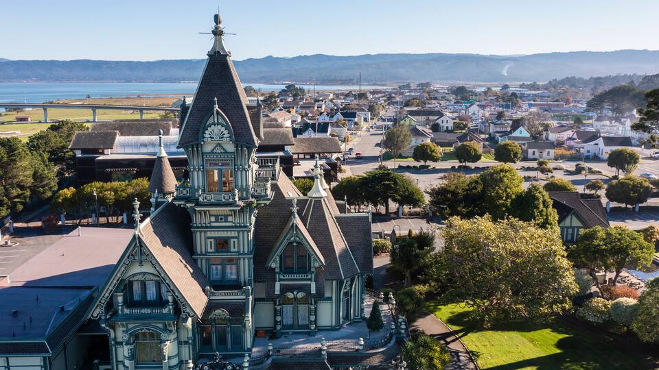 Morning light shines historic downtown Eureka, California, USA.