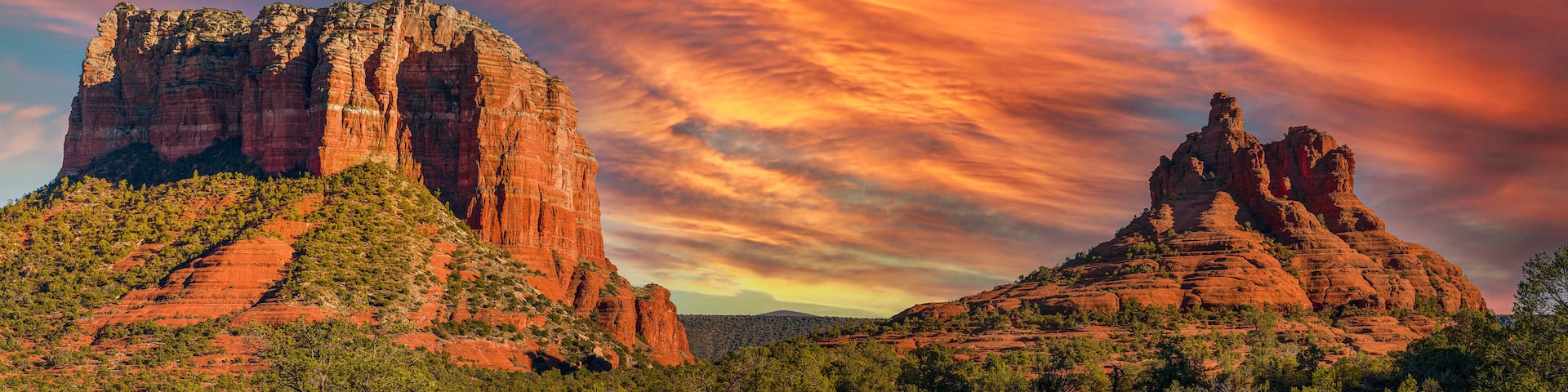 Courthouse and Bell Rocks at Sunset