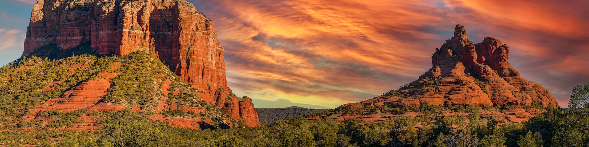 Courthouse and Bell Rocks at Sunset