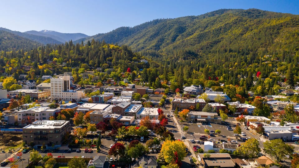 Aerial view of Ashland, Oregon