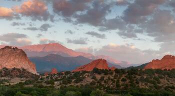 Panarama image of Garden of the Gods at sunrise in the summer