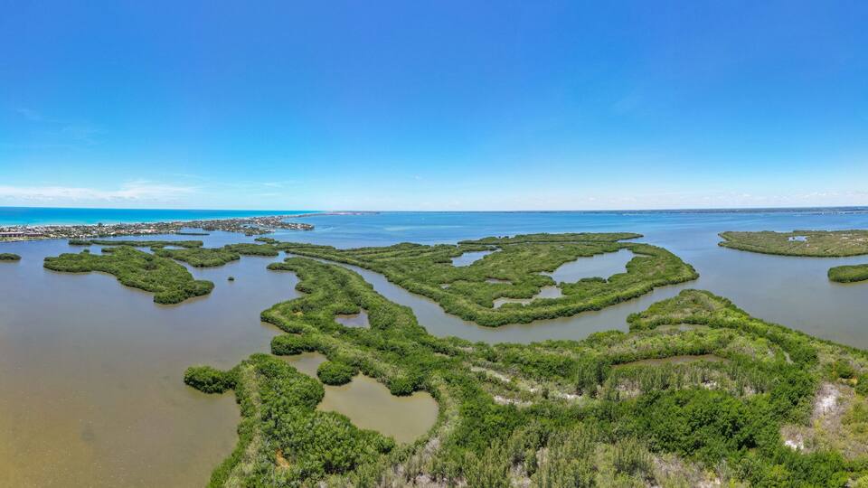 Panoramic view of Thousand Islands Conservation Area in the Indian River Lagoon in Cocoa Beach, Brevard County, Florida.