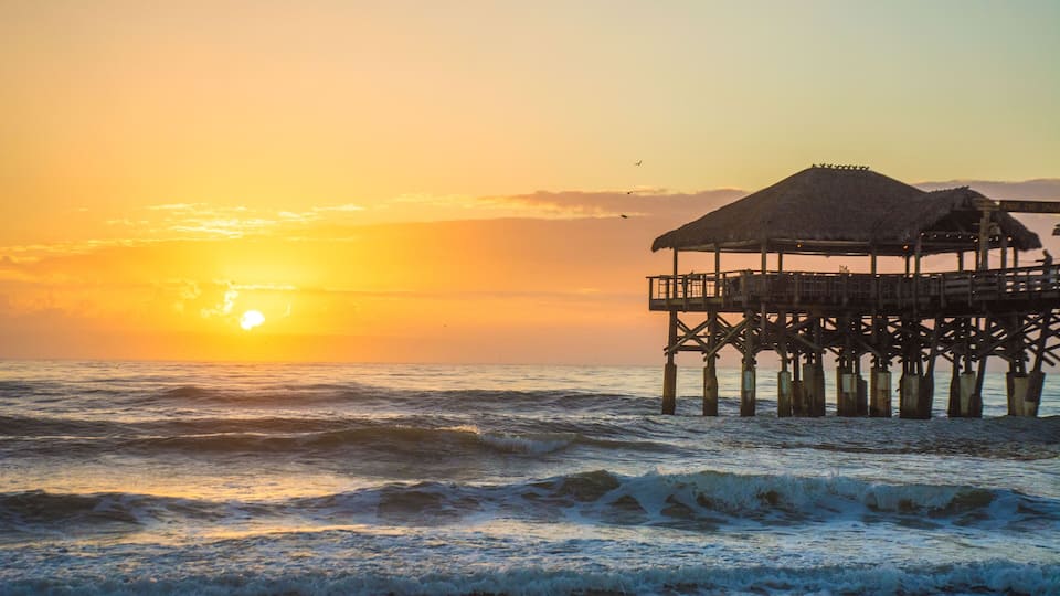 Sunrise in Cocoa Beach near the pier on the Space Coast near Cape Canaveral, Florida