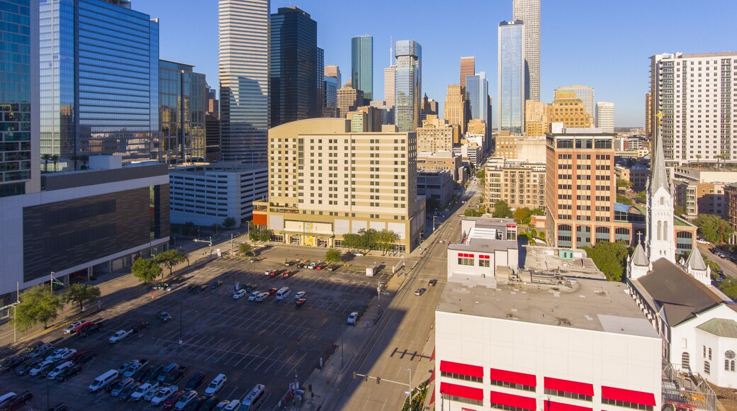 Houston modern city aerial view in downtown Houston, Texas, TX, USA.