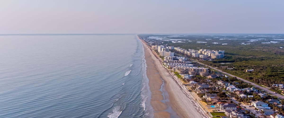 Aerial view of New Smyrna Beach at sunrise
