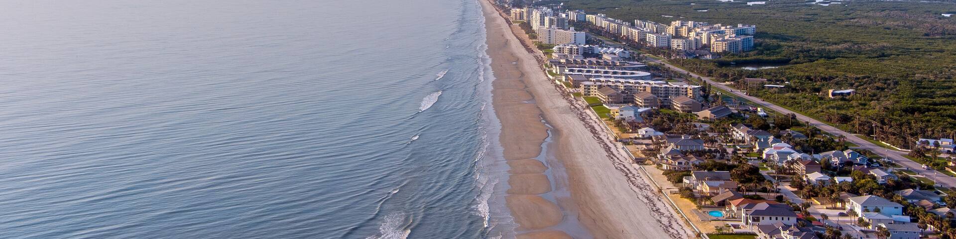 Aerial view of New Smyrna Beach at sunrise