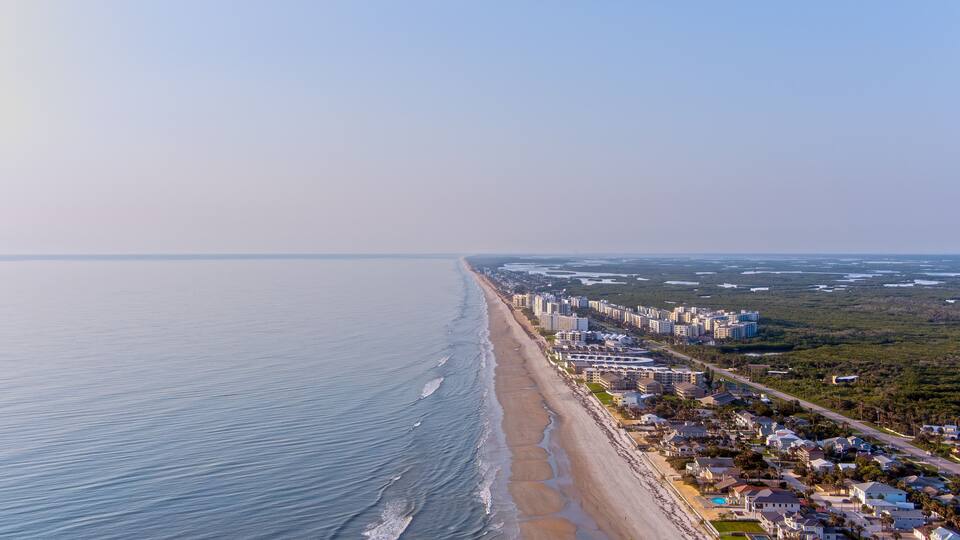 Aerial view of New Smyrna Beach at sunrise