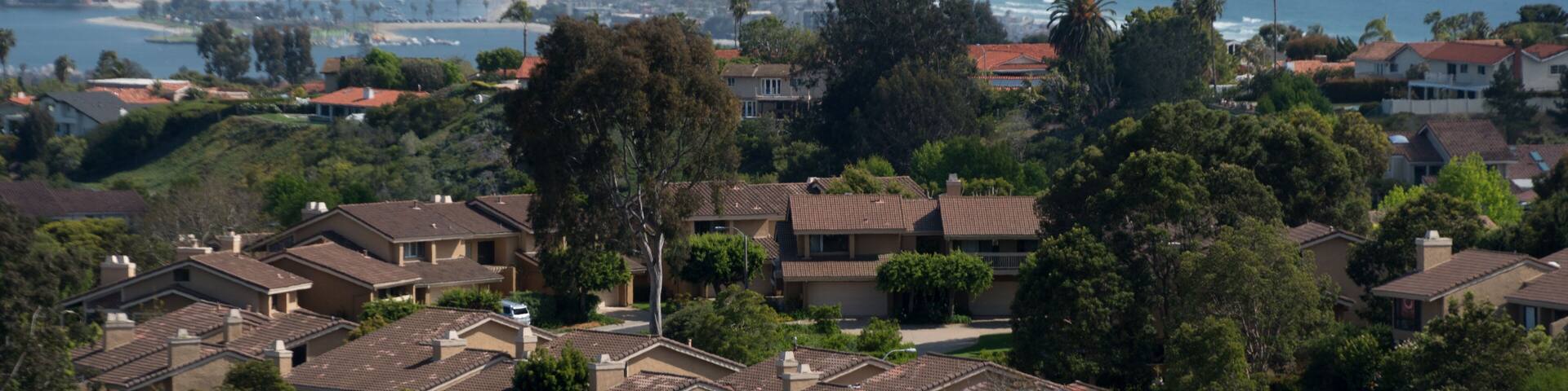 Aerial views of neighborhoods near La Jolla, looking from Mount Soledad