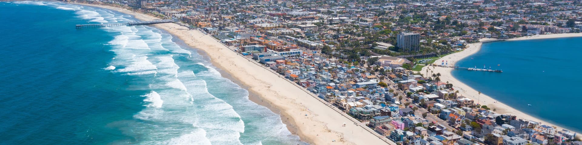 Aerial of Mission Beach in San Diego, CA
