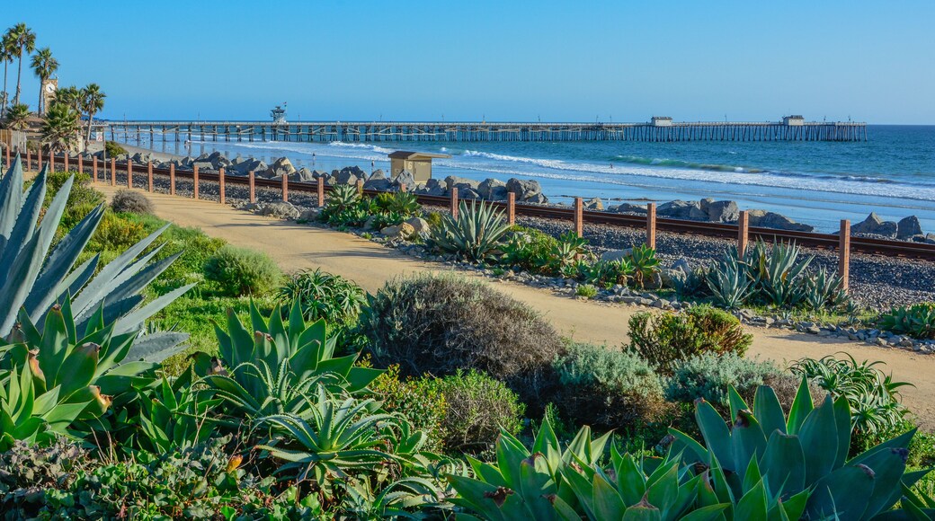 Scenic San Clemente Ocean side close to pier and rails pacific surfliner