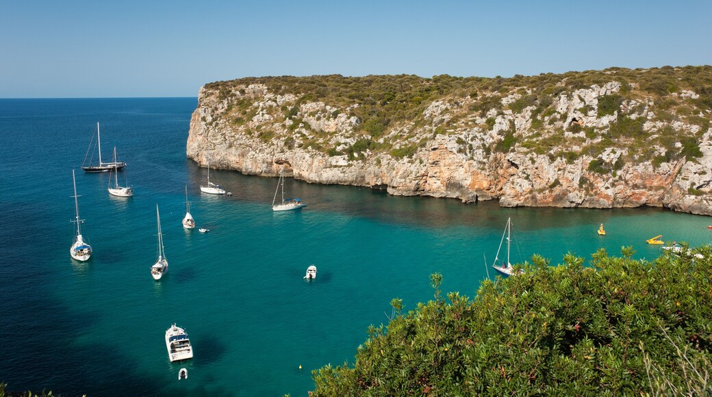 Landscape of Cala En Porter, Menorca, detailing the cliffs and several boats, Shutterstock ID 36918535, Purchase Order: -