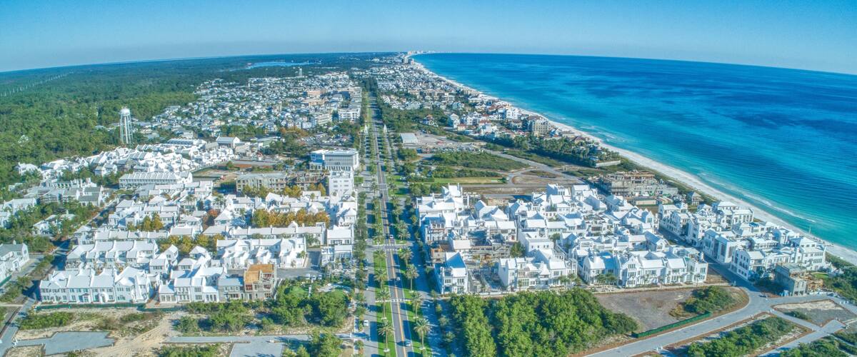 High Altitude Aerial of Alys Beach, Florida and 30A