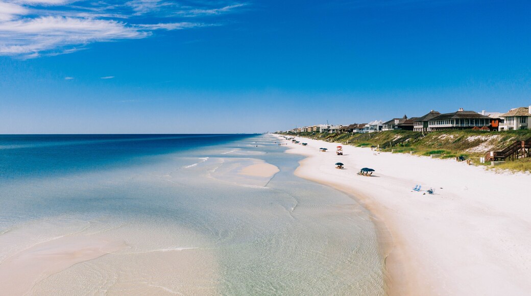 Drone shot of rosemary beach on sunny summer day