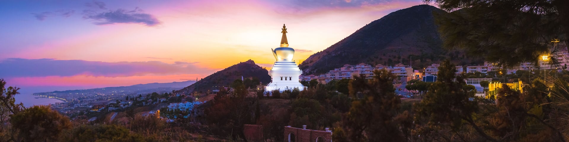 Stupa Benalmádena in Benalmádena Pueblo, Andalusia - Church, sunset