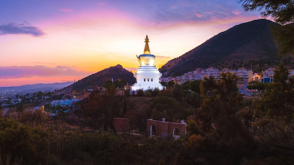 Stupa Benalmádena in Benalmádena Pueblo, Andalusia - Church, sunset