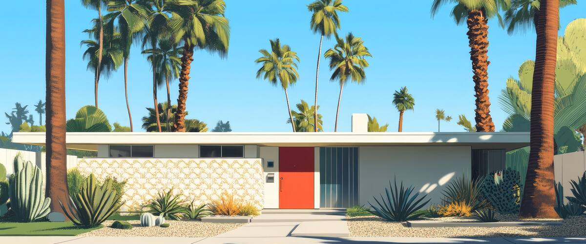 1. **Palm Trees and Modern Mid-Century Architecture in Palm Springs, California**