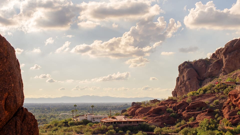 View of Phoenix and Tempe from Camelback Mountain in Arizona, USA