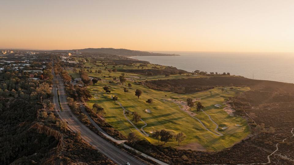 Golf Course at Torrey Pines with Pacific Ocean in the background La Jolla California USA near San Diego