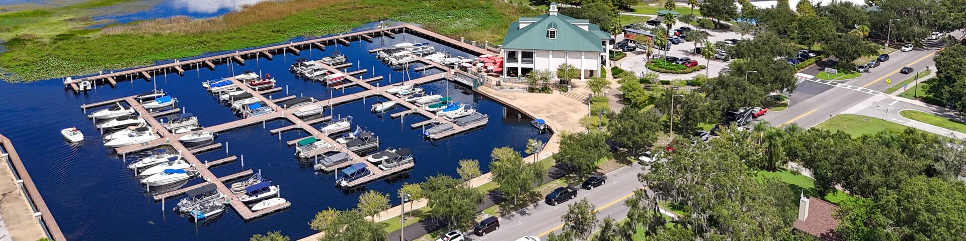 Sunny Summer day at Lakefront Park and marina located on East Lake Toho in the city of St Cloud in Osceola County, Florida.