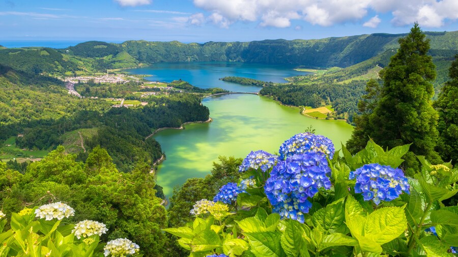 Beautiful view of Seven Cities Lake "Lagoa das Sete Cidades" from Vista do Rei viewpoint in São Miguel Island - Azores - Portugal