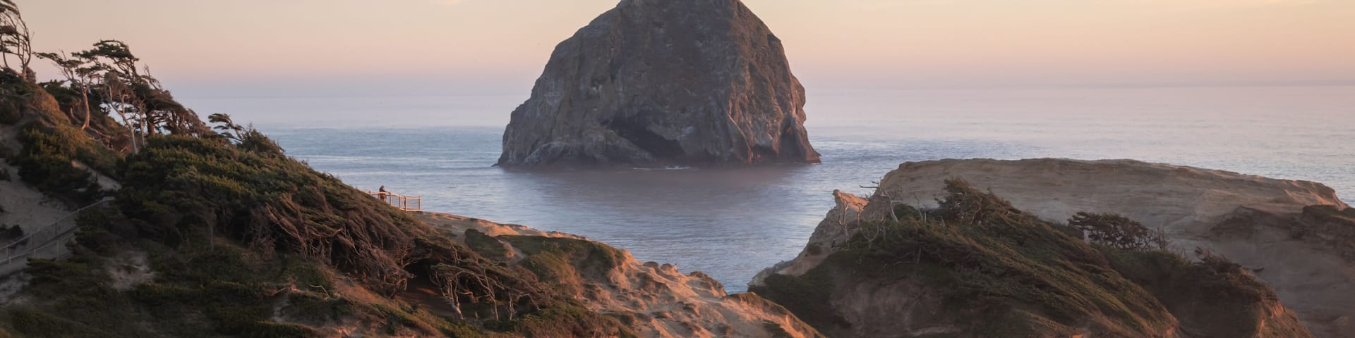haystack rock landscape in pacific city, oregon coast