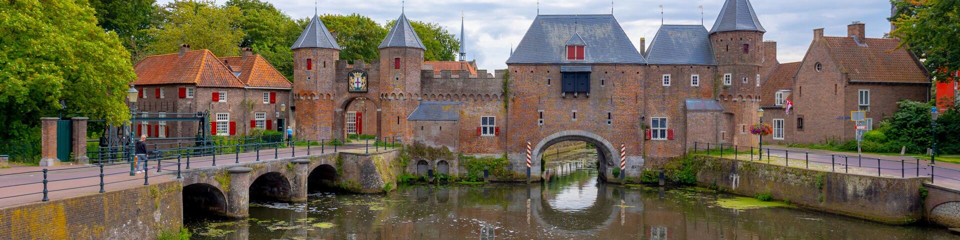 The Koppelpoort, Medieval gate in the Dutch city, Unique combination land, Water-gates and is part of the second city wall, Amersfoort, A city and municipality in the province of Utrecht, Netherlands.
