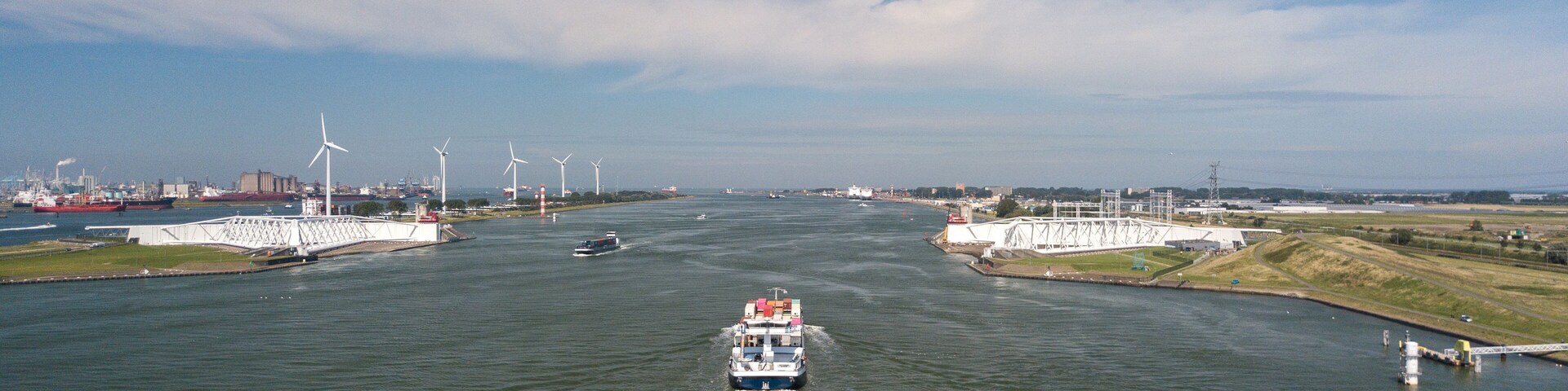 Maeslantkering sea barrier at Rotterdam harbor river