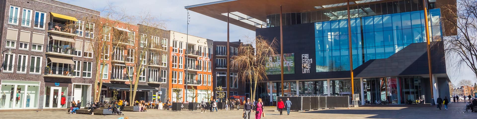 Panorama of the modern building of the Fries Museum in Leeuwarden, Netherlands