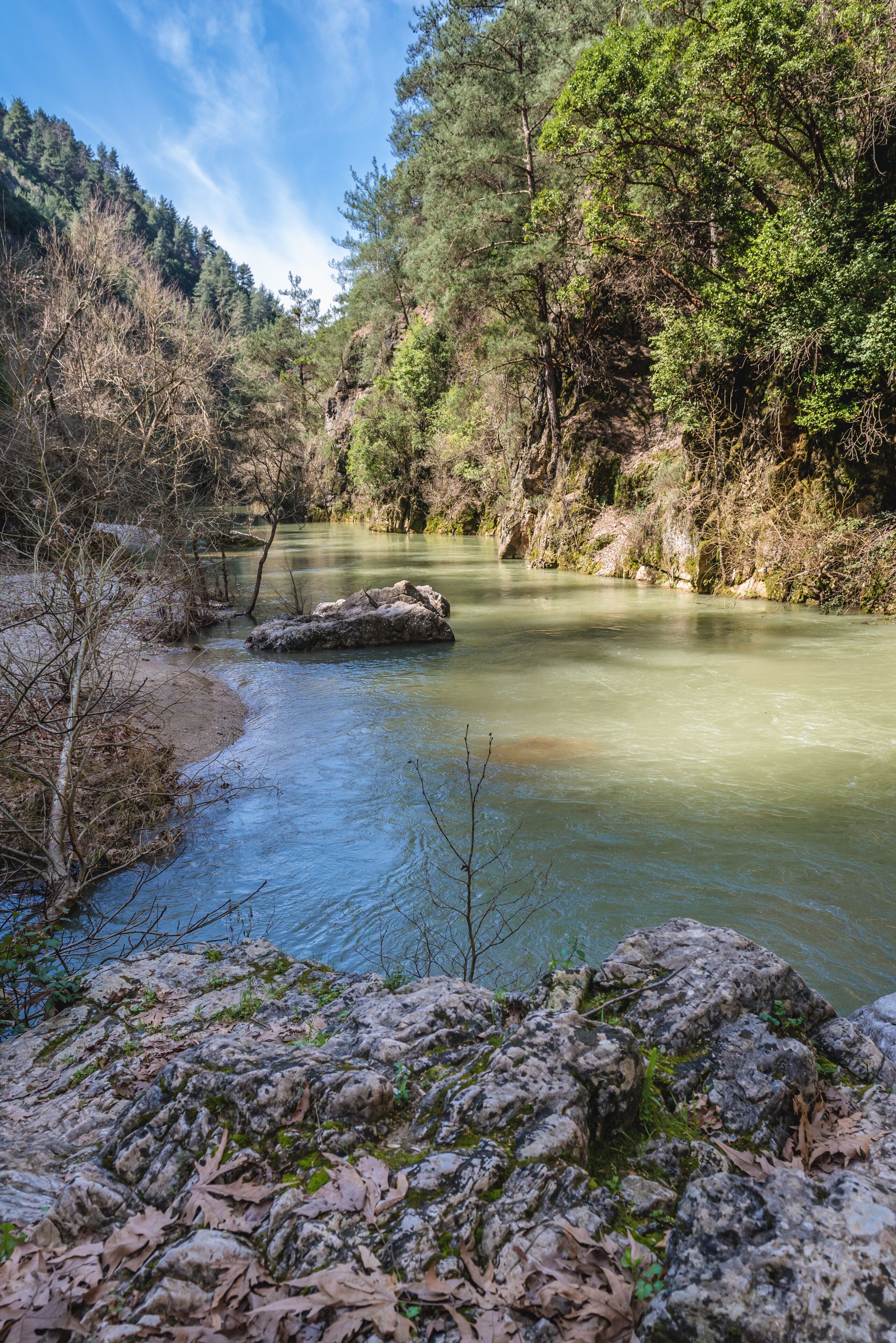 Chouwen Lake shore on the Nahr Ibrahim - Abraham River in Jabal Moussa nature park in Lebanon