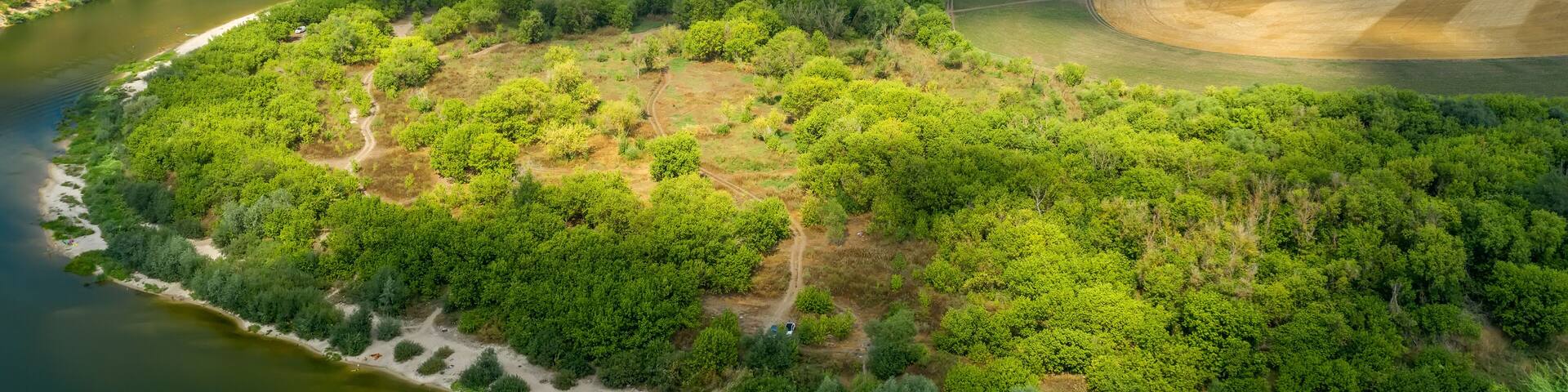 View from a height of the tract Krivoborye, Ramonsky district of the Voronezh region. Steep forested sandy slope of the Don River