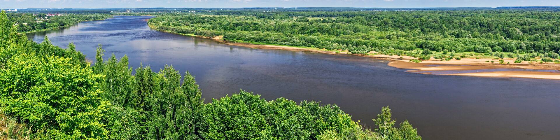 panorama of the river on a sunny summer day