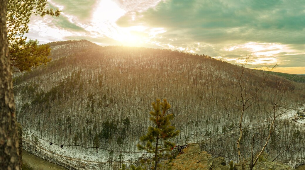 Winter mountains on the Satka river. Chelyabinsk region, South Ural, Russia
