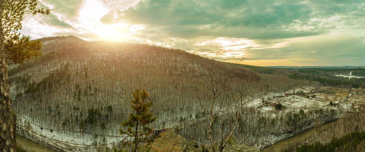 Winter mountains on the Satka river. Chelyabinsk region, South Ural, Russia