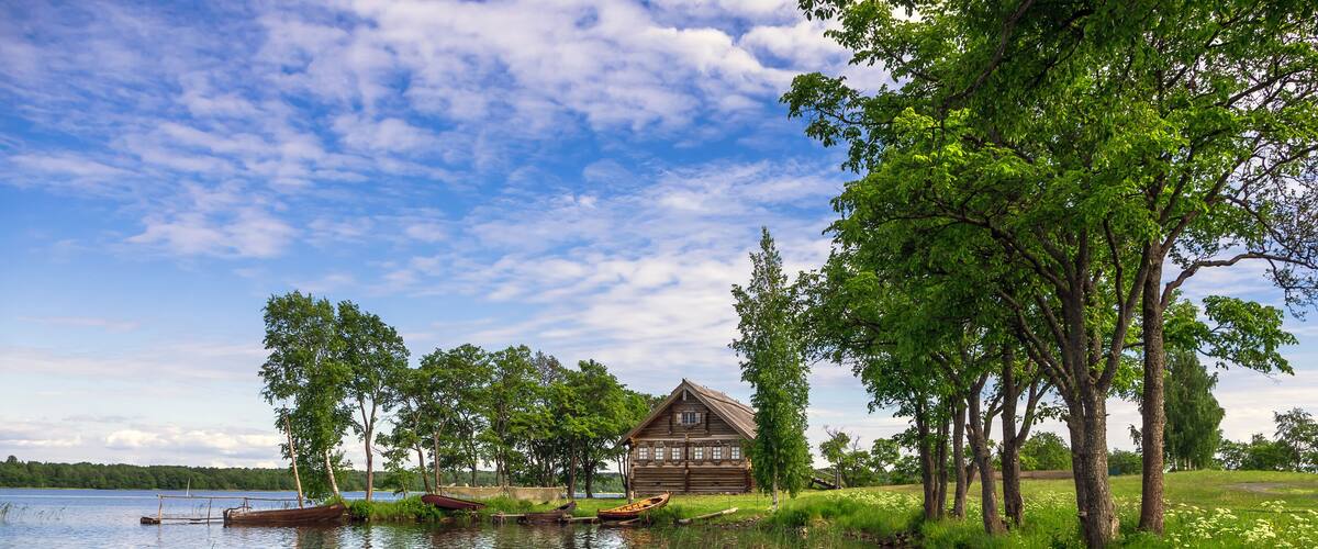 Kizhi Pogost - UNESCO World Heritage. Church of the Transfiguration. Summer sunset landscape. Island of Kizhi, Karelia, Russia