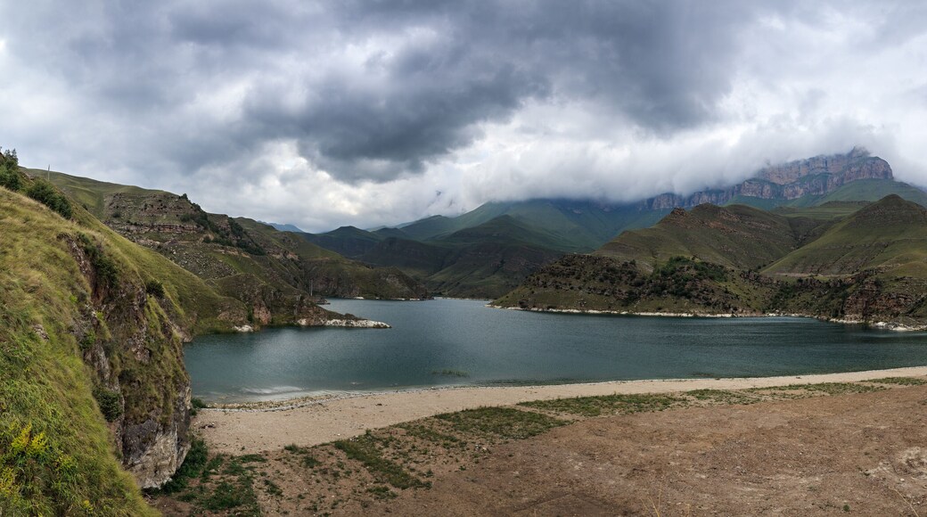 Lake with clear water in the mountainous region of the North Caucasus in Russia.