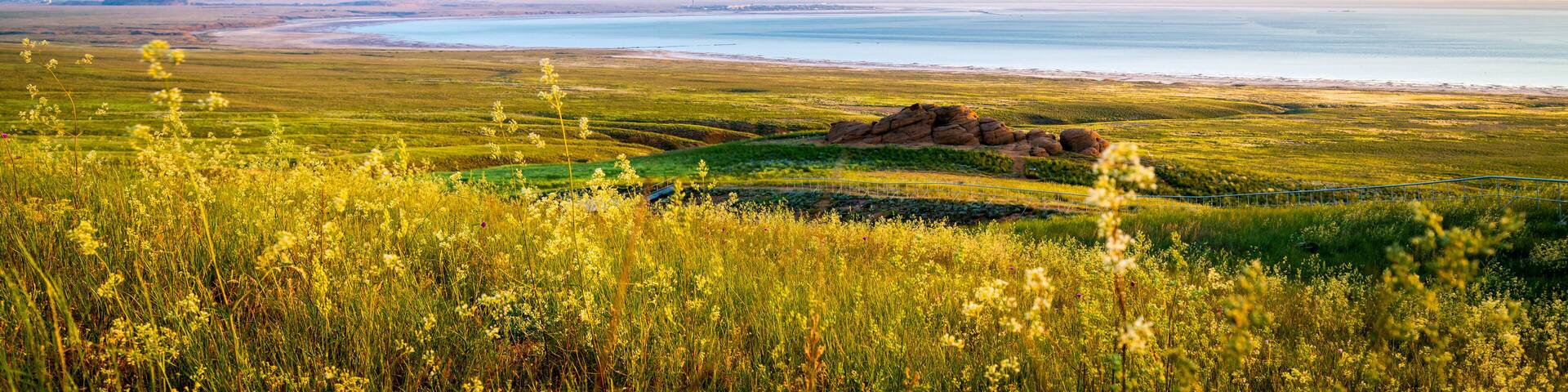Exotic salt lake Baskunchak in Astrakhan oblast, Russia