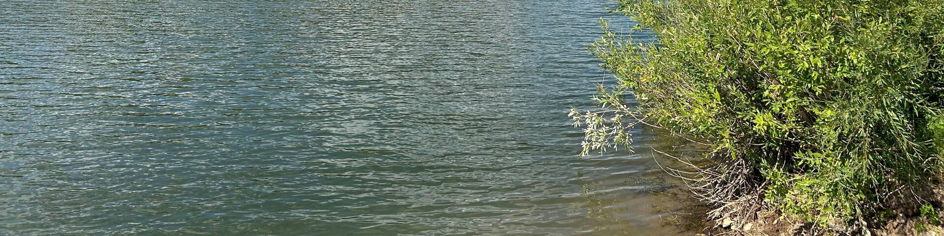 The curve of the Ishim river near Nur-Sultan in Kazakhstan. Top view.