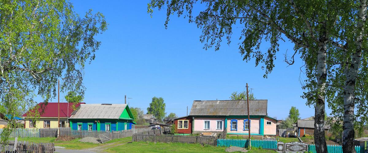 Summer landscape in the village of Verh-Obskoye in the Altai territory of Russia
