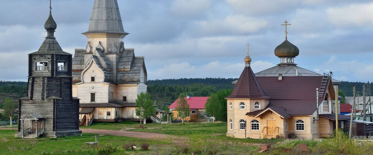 Russia, Murmansk region, Tersky district, the village of Varzuga. Ancient wooden churches