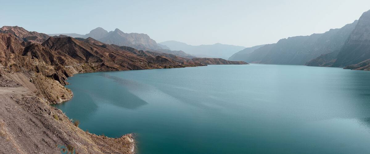 Autumn panoramic view of the Irganai reservoir, Untsukulsky district, Republic of Dagestan